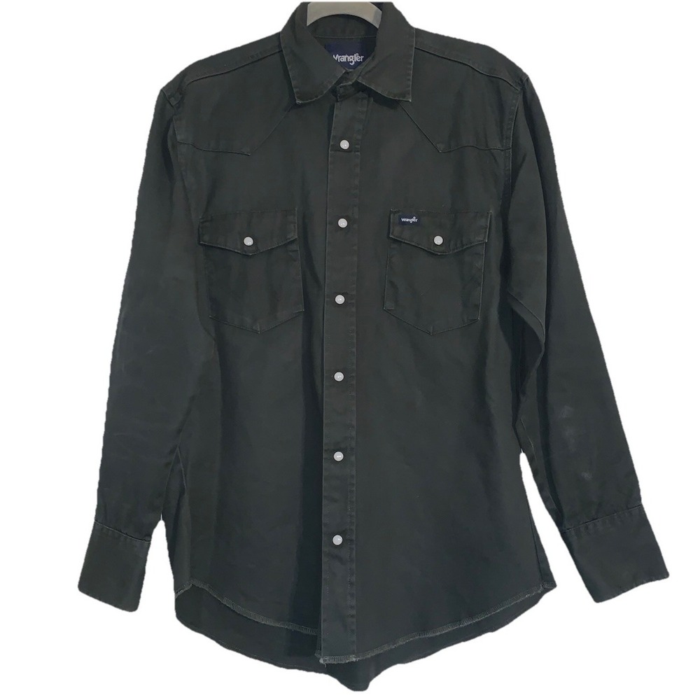 Wrangler Cowboy Cut Shirt Pearl Snap Button Mens M Black Western Rodeo Casual - Picture 4 of 14